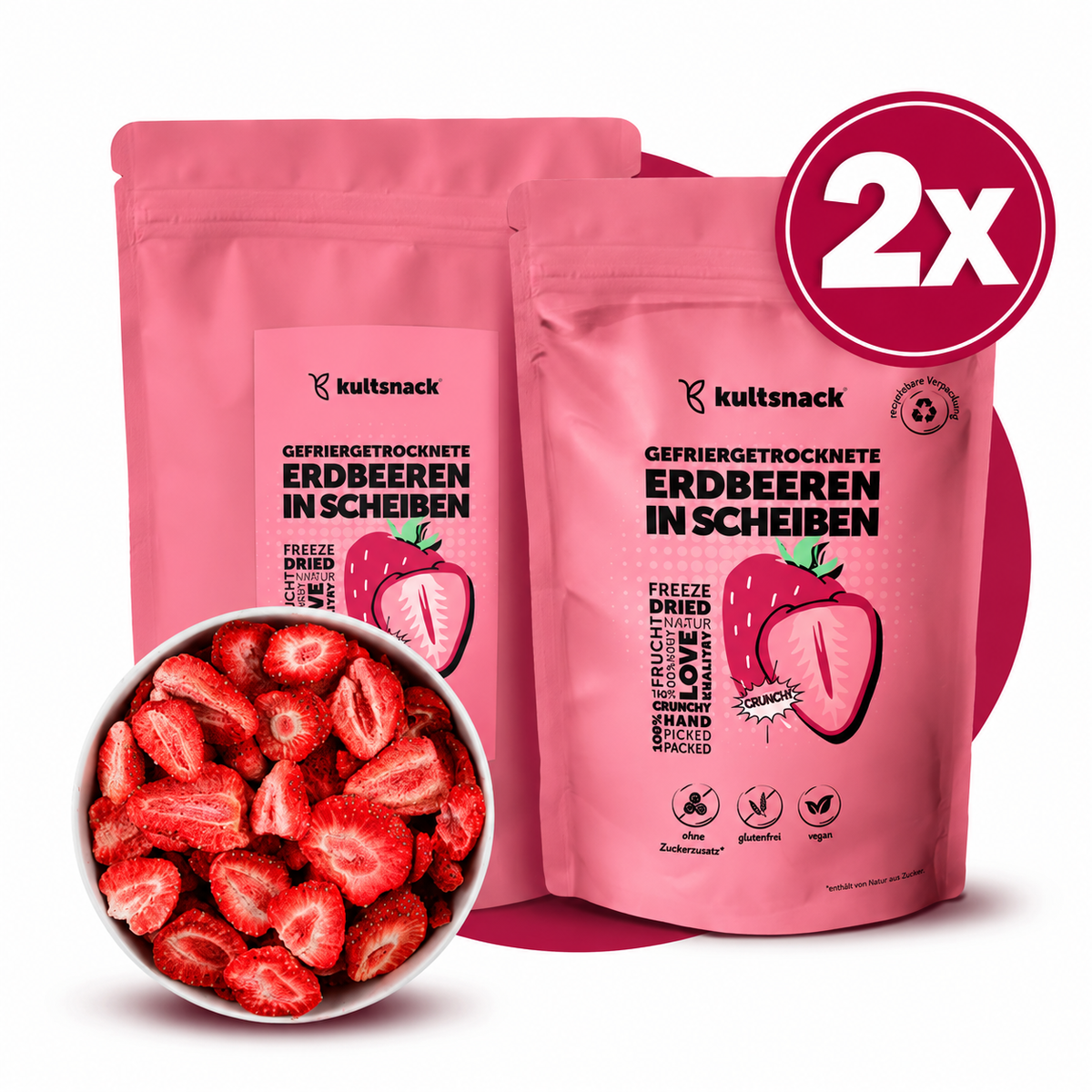 Gefriergetrocknete Erdbeeren in Scheiben 350g (250g + 100g)