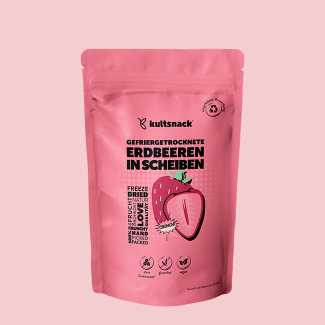 Gevriesdroogde aardbeien, in plakjes