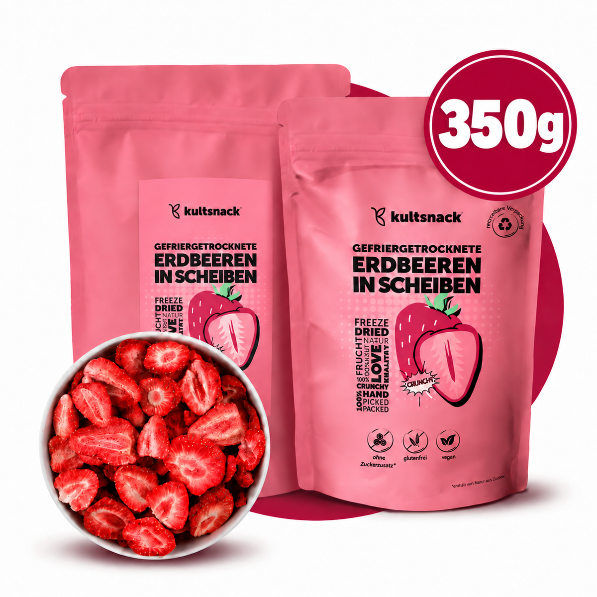Gefriergetrocknete Erdbeeren in Scheiben 350g (250g + 100g)