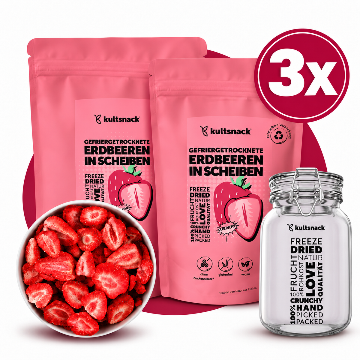 Gefriergetrocknete Erdbeeren in Scheiben 350g (250g + 100g)